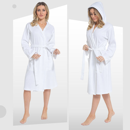 Daisy Dreamer Womens Hooded Waffle Cotton Bathrobe White 100% Cotton Super Absorbent Spa