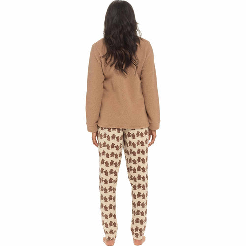 Daisy Dreamer Women's Teddy Bear Fleece Pyjama Set Long Sleeve Top Patterned Elastic